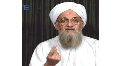 أيمن الظواهري زعيم تنظيم القاعدة في أحدث ظهور مسجل له أمس (ا ب)