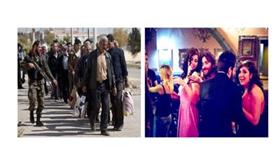 (يمين) مرقص في دمشق فيما يشتد القتال بين النظام والمعارضة.. (يسار) جندي نظامي أثناء نقل مجموعة من المدنيين من معضمية الشام (أ ب)