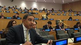 نائب المندوب الدائم لدولة الكويت لدى الامم المتحدة المستشار عبدالعزيز سعود الجارالله يلقي كلمة خلال مؤتمر الامم المتحدة لاعلان التبرعات للأنشطة الانما