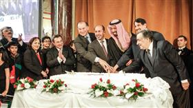 الشيخ علي الخالد وعمدة باليرمو البروفيسور ليولوكا أورلاندو ونائب رئيس مجلس الشيوخ السيناتو خلال مراسم الاحتفال