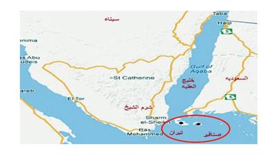 خريطة لجزيرتي صنافير وتيران