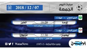 أبرز المباريات العالمية والعربية ليوم الجمعة 7 ديسمبر 2018 أبرز المباريات العالمية والعربية ليوم الجمعة 7 ديسمبر 2018