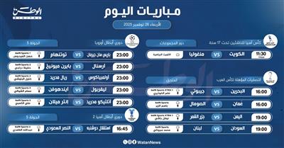 أبرز المباريات العالمية ليوم الأربعاء 26 نوفمبر 2025