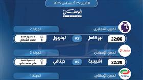 أبرز المباريات العالمية ليوم الاثنين 25 أغسطس 2025